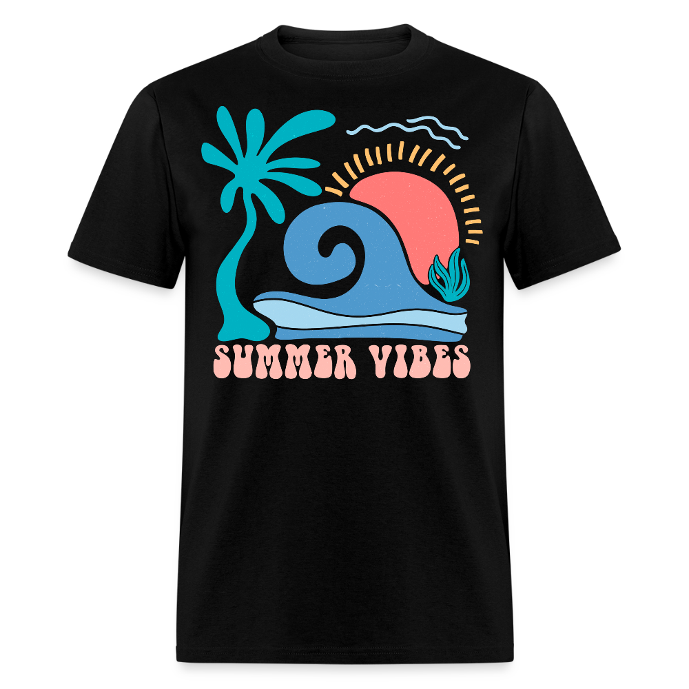 Retro Summer Vibes Sunset And Wave T-shirt - black