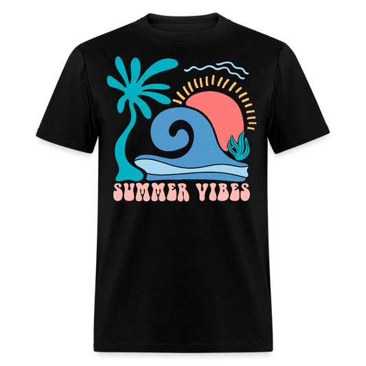 Retro Summer Vibes Sunset And Wave T-shirt - black