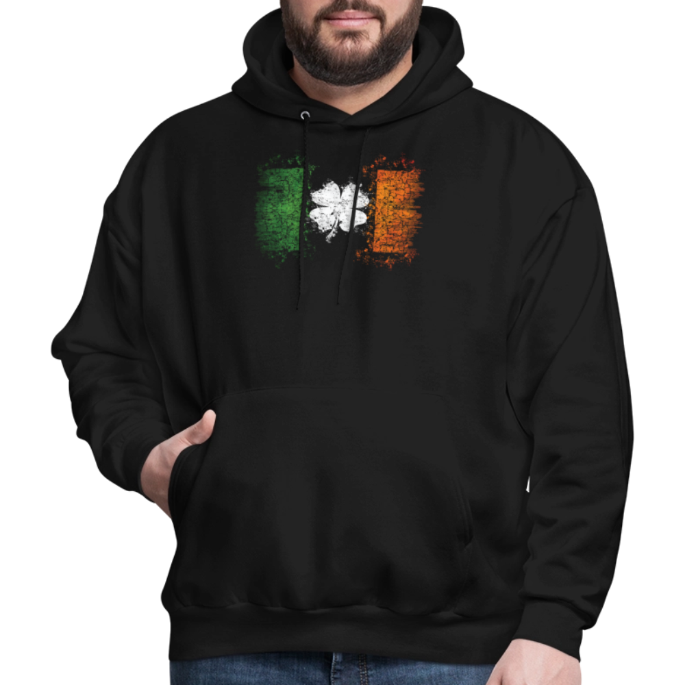 Irish Flag Distressed Shamrock Hoodie - Men's St Patrick's Day - black