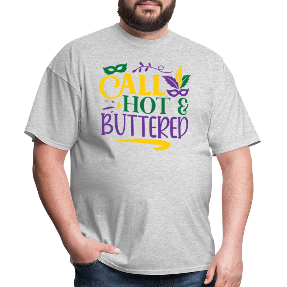 Funny Fat Tuesday Tee Hot & buttered Mardi Gras T-shirt - heather gray