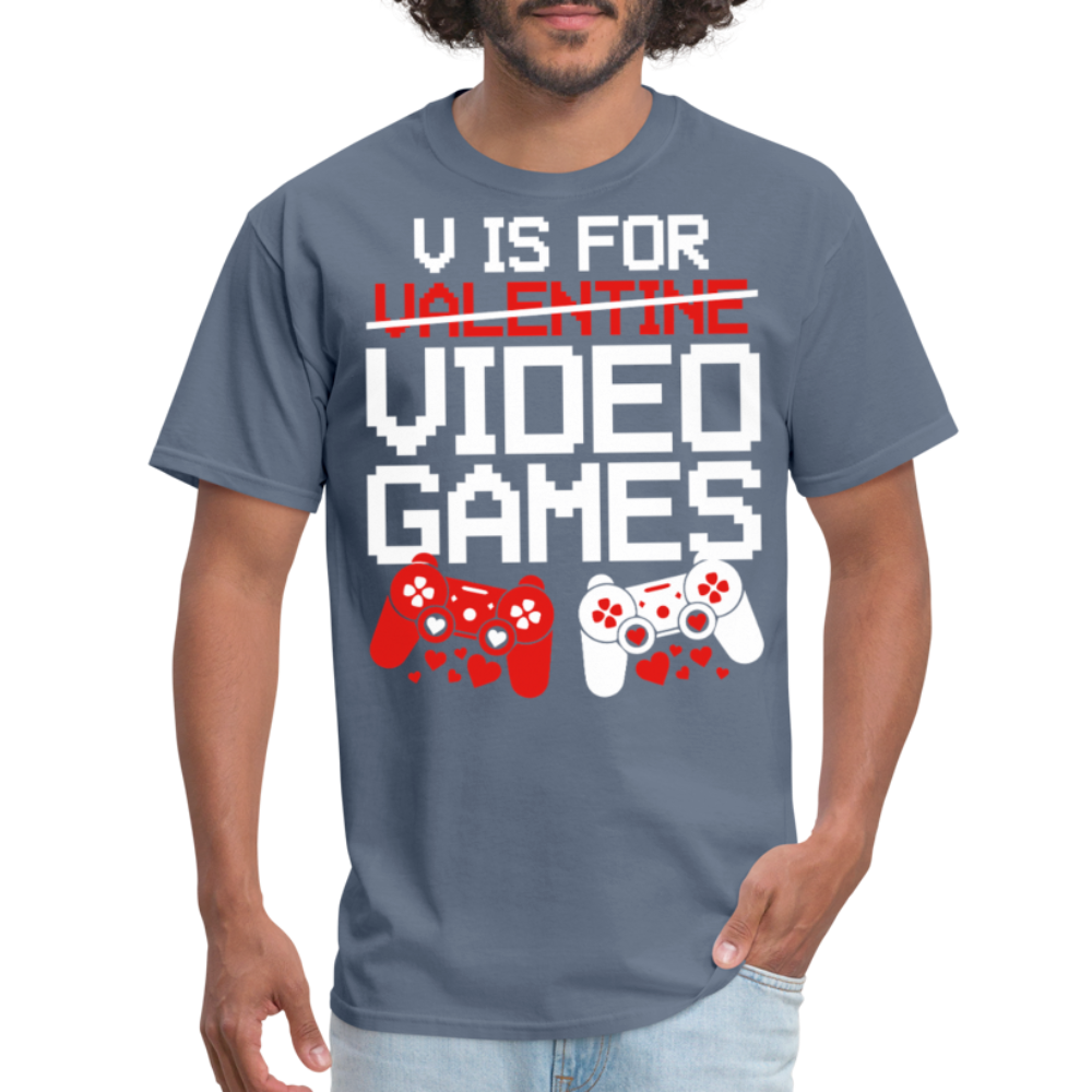 V Is For Video Games Funny Gamer Valentine's Gift - denim