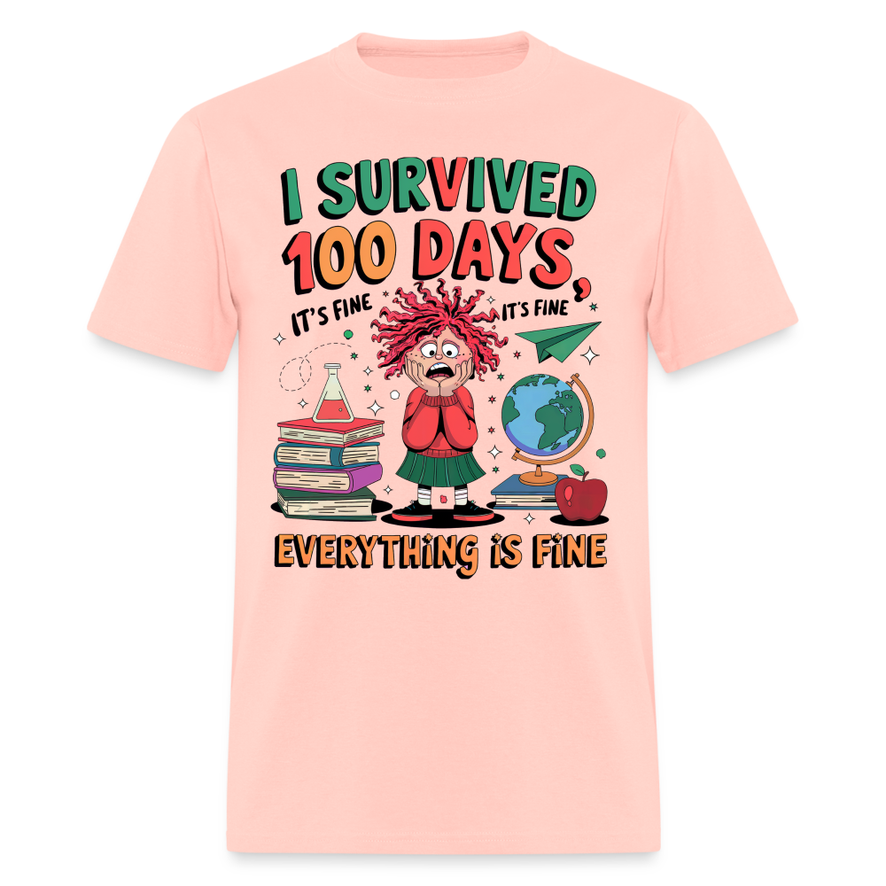 I Survived 100 Days of School Shirt - Funny Teacher and Student Celebration Unisex T-Shirt - blush pink 