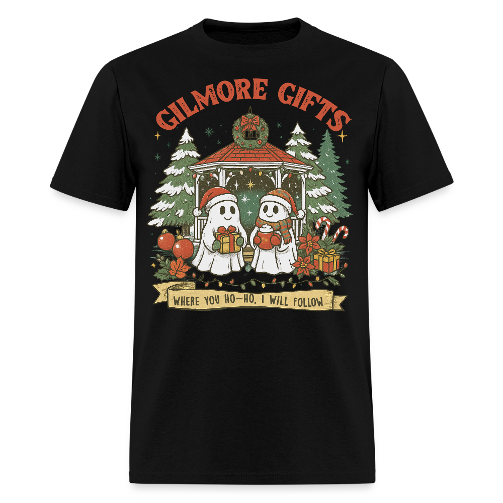 Gilmore Gifts Cute Ghost Christmas T-Shirt - black