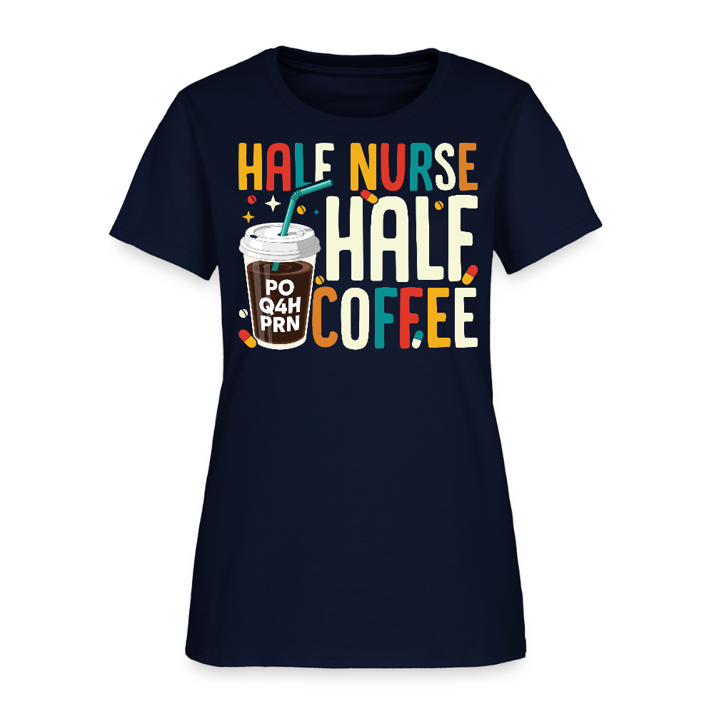 Half Nurse Half Coffee Funny Nurse T-Shirt - navy