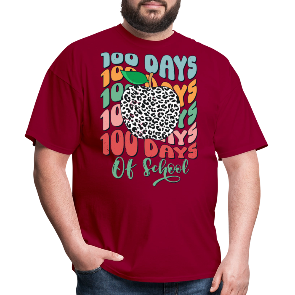 Leopard Print 100 Days of School Tee 100th-day Celebration T-shirt - dark red