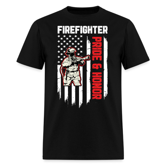 Pride And Honor Firefighter American Flag T-Shirt - black