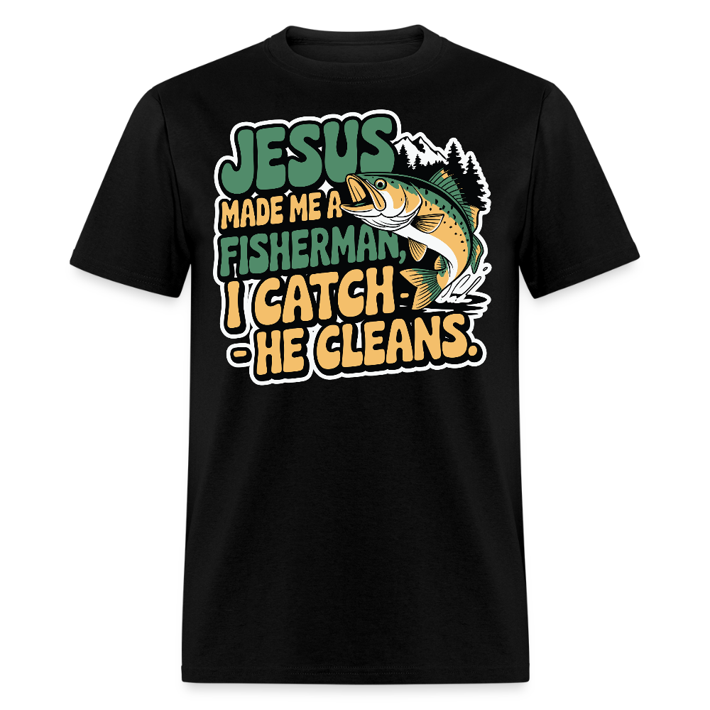 Faith Based Fisherman Tee Spiritual Fishing T-shirt - black