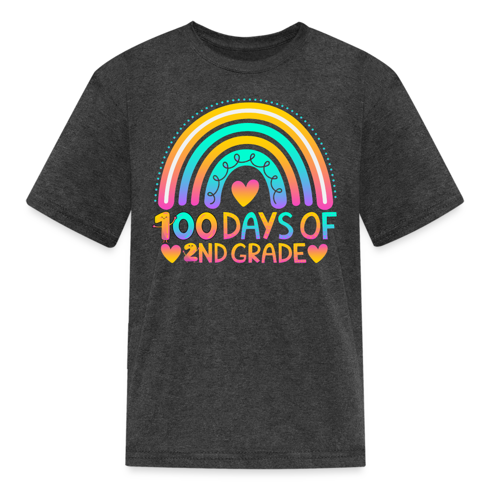 Rainbow & Heart Design for School Celebrations 100 Days of 2nd Grade Kid T-Shirt - heather black