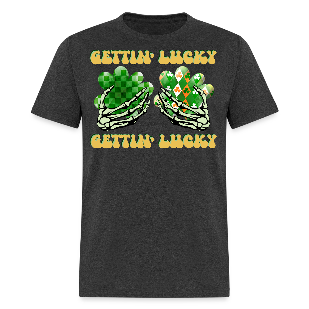 Gettin' Lucky St Patrick’s Day Skeleton T-shirt - heather black