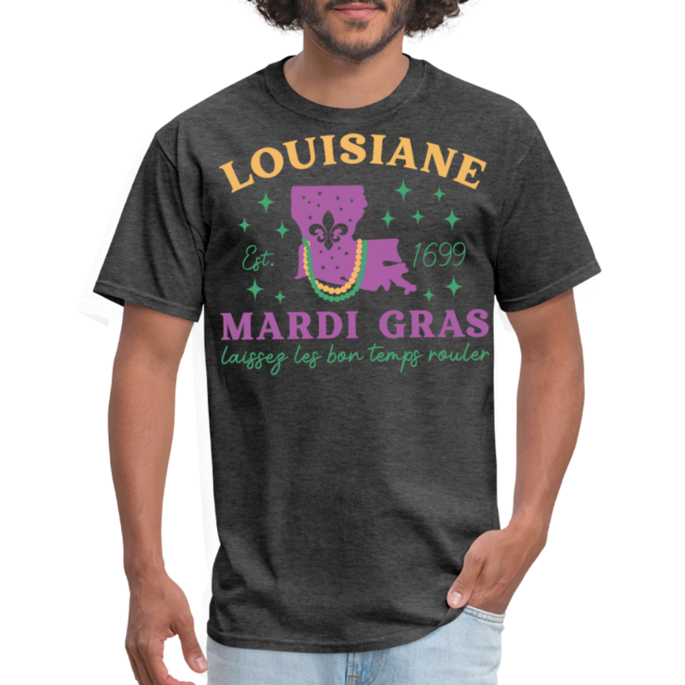 Louisiana State Pride Mardi Gras Tee Laissez Les Bon Temps Rouler T-shirt - heather black