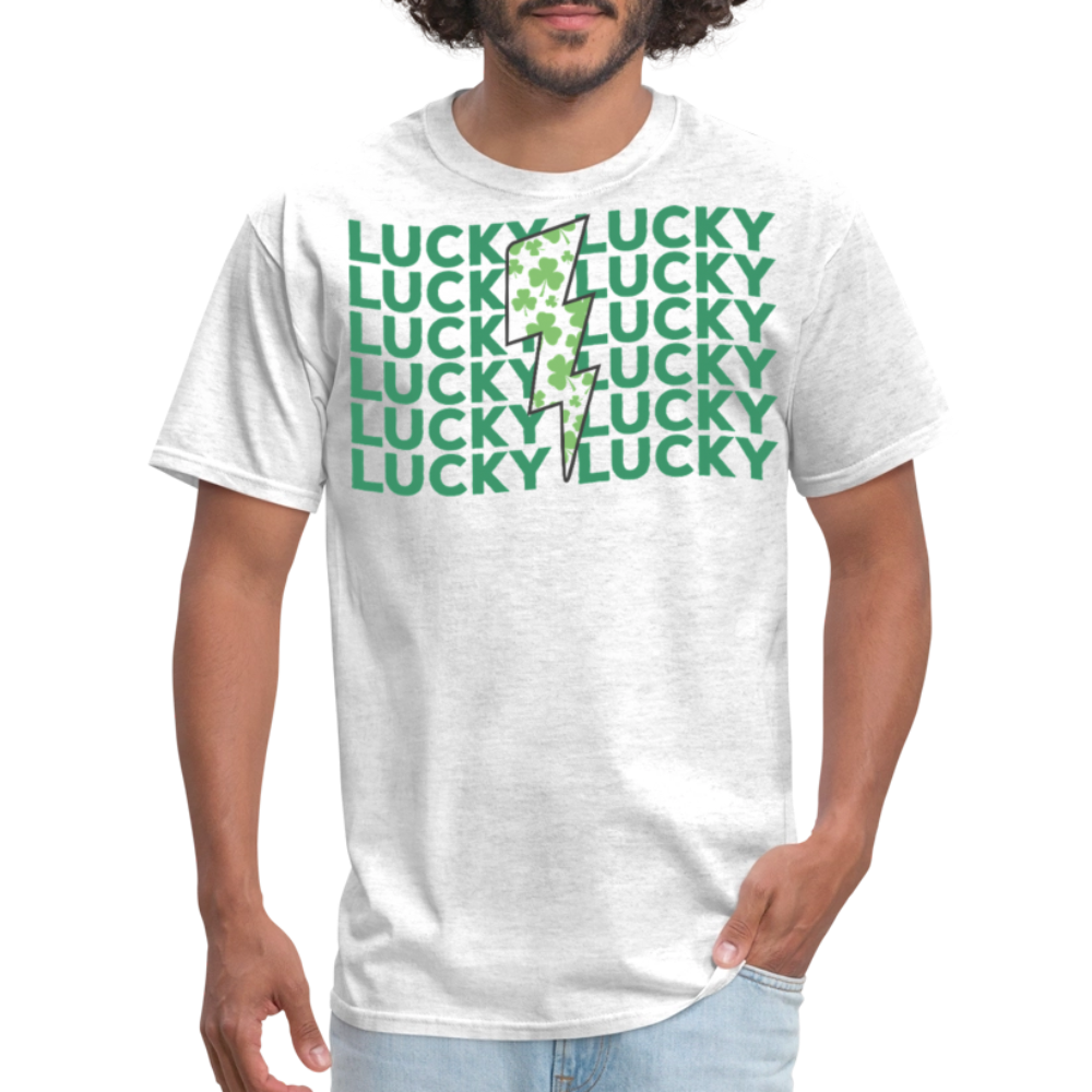 Green Shamrock Lightning Bolt Lucky T-shirt - light heather gray