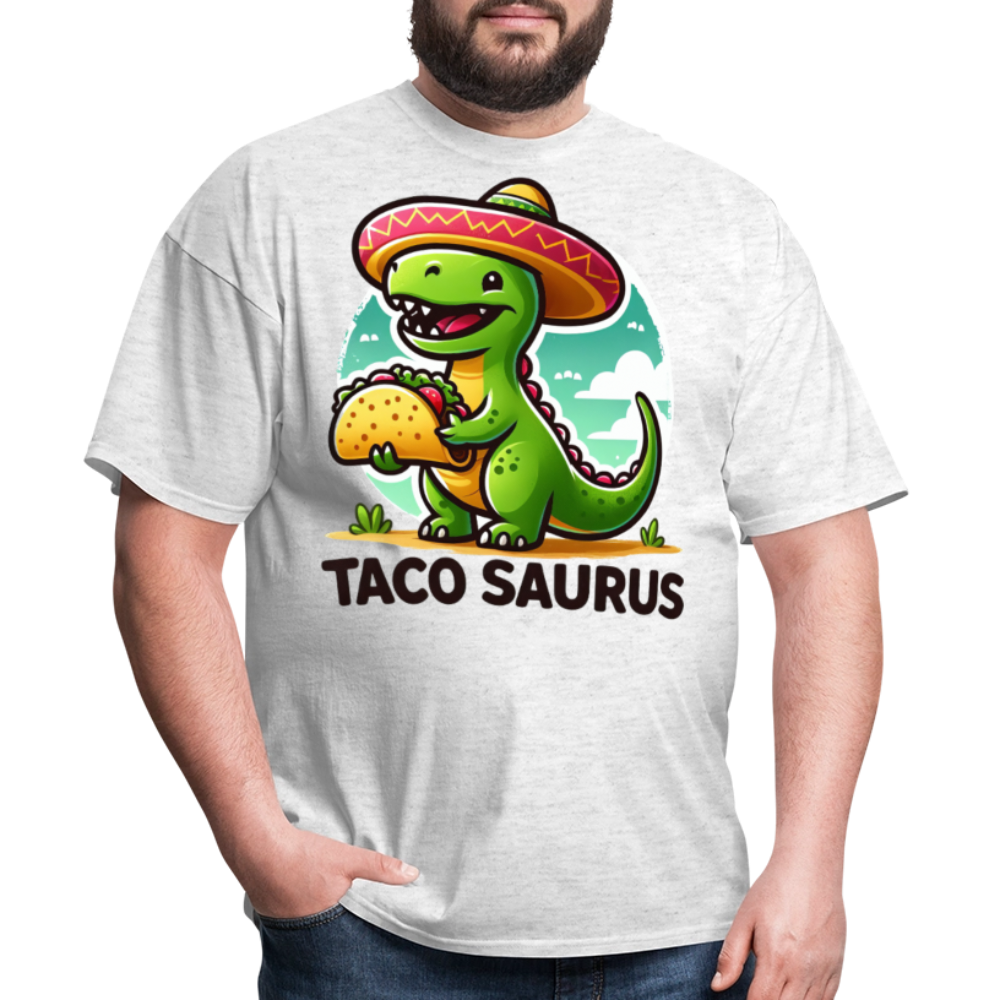 Cute Dino Holding A Taco Graphic Tee Funny Dinosaur Taco T-shirt - light heather gray