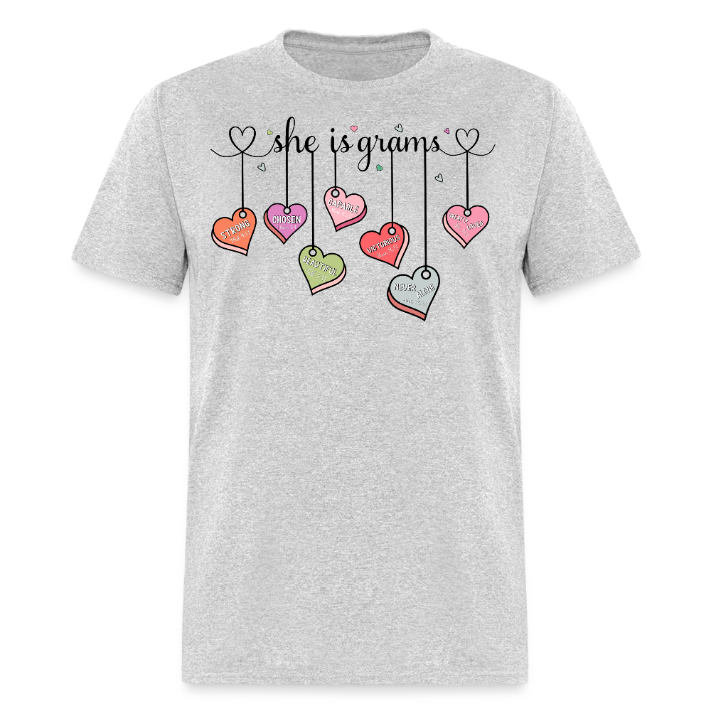 She Is Grams Heart Tee Inspirational Grandma Faith T-shirt - heather gray