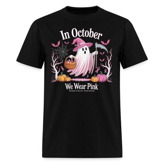 In October We Wear Pink Halloween Ghost T-Shirt - black