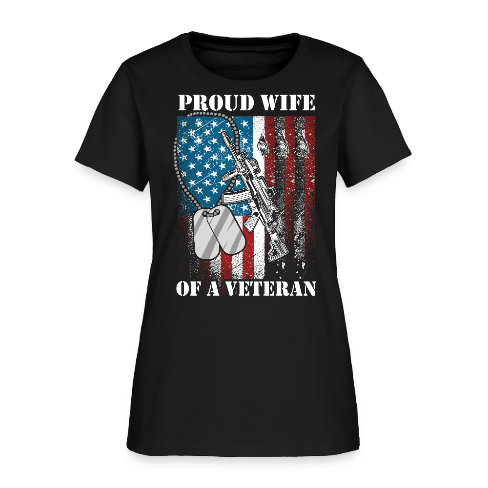 Proud Wife Of A Veteran Patriotic Military T-Shirt - black