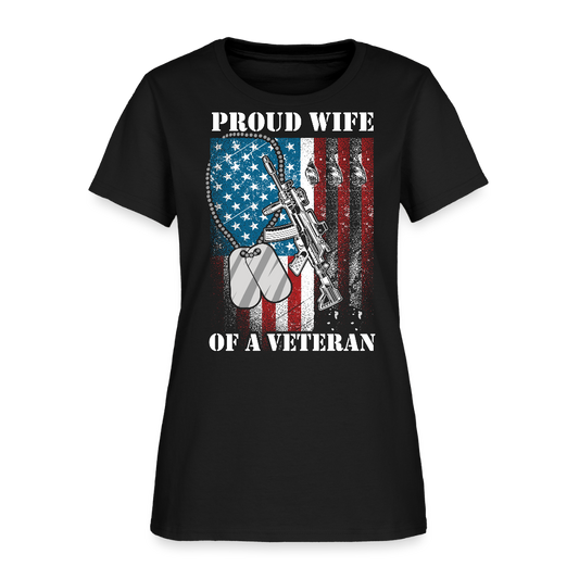 Proud Wife Of A Veteran Patriotic Military T-Shirt - black