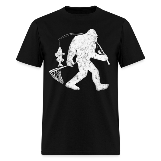 Bigfoot Fishing Funny Sasquatch T-Shirt - black