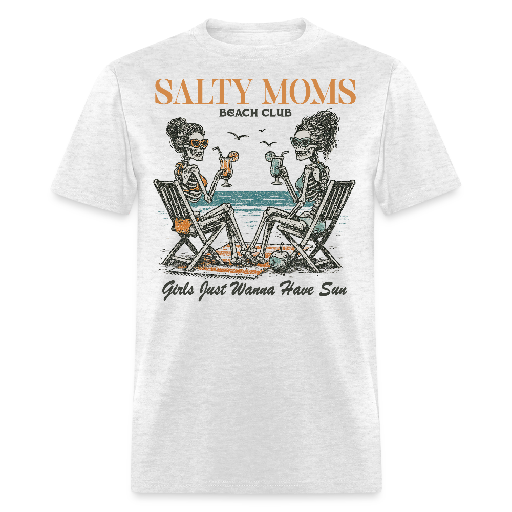 Salty Moms Beach Club Skeletons Drinking T-shirt - light heather gray
