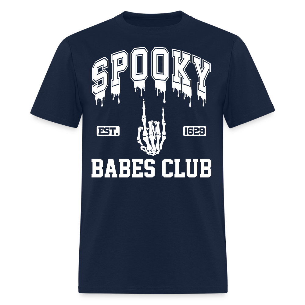 Funny Spooky Babes Club Skeleton Hand T-Shirt - navy