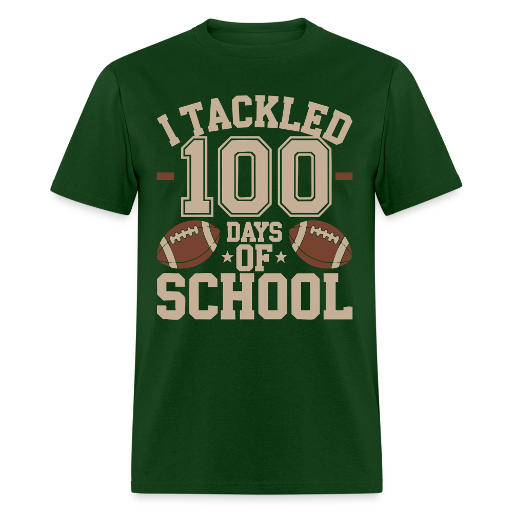 100 Days Of School Tee For Teachers Funny Football Themed School T-shirt - forest green