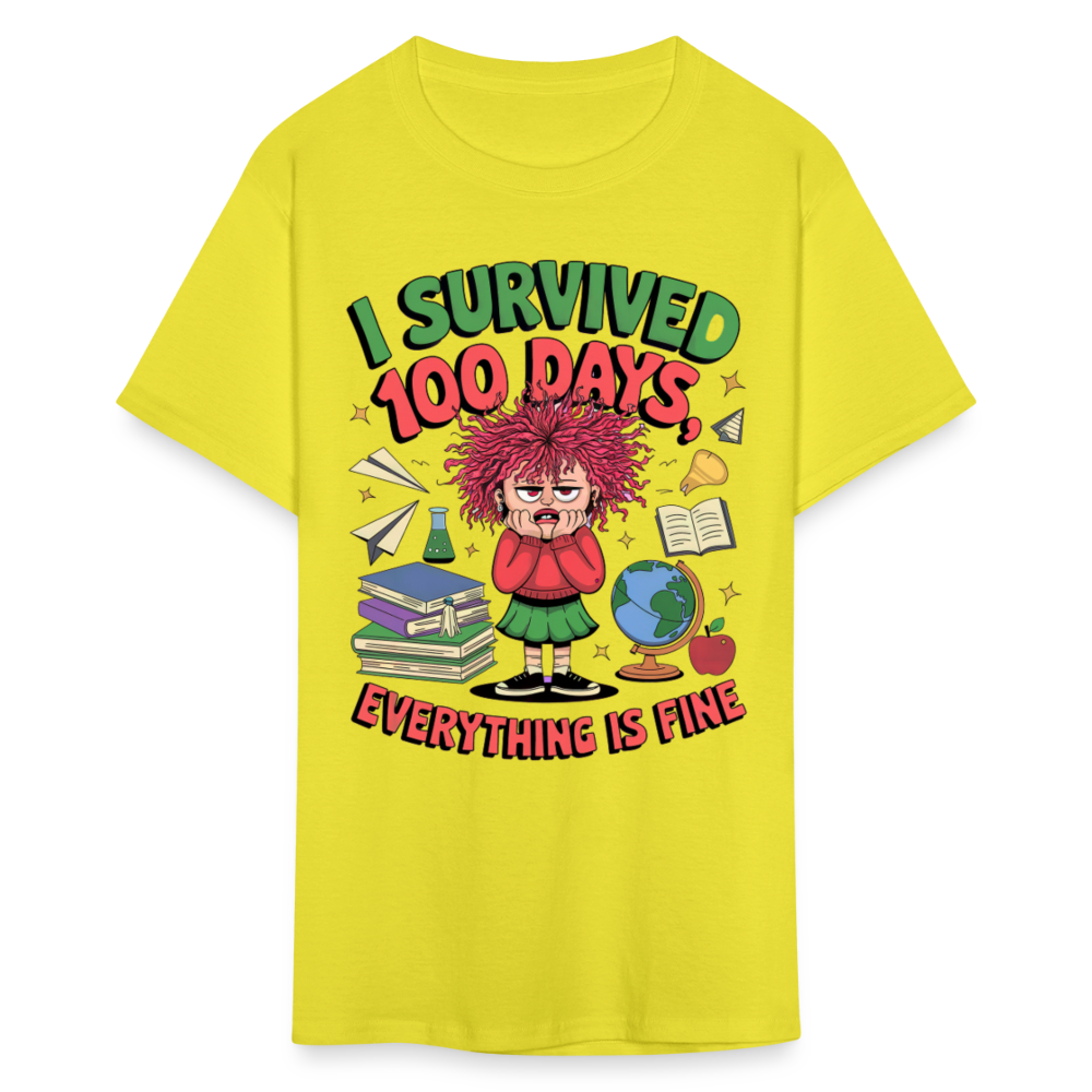 I Survived 100 Days Everything is Fine Tee Funny School Anniversary T-Shirt - yellow