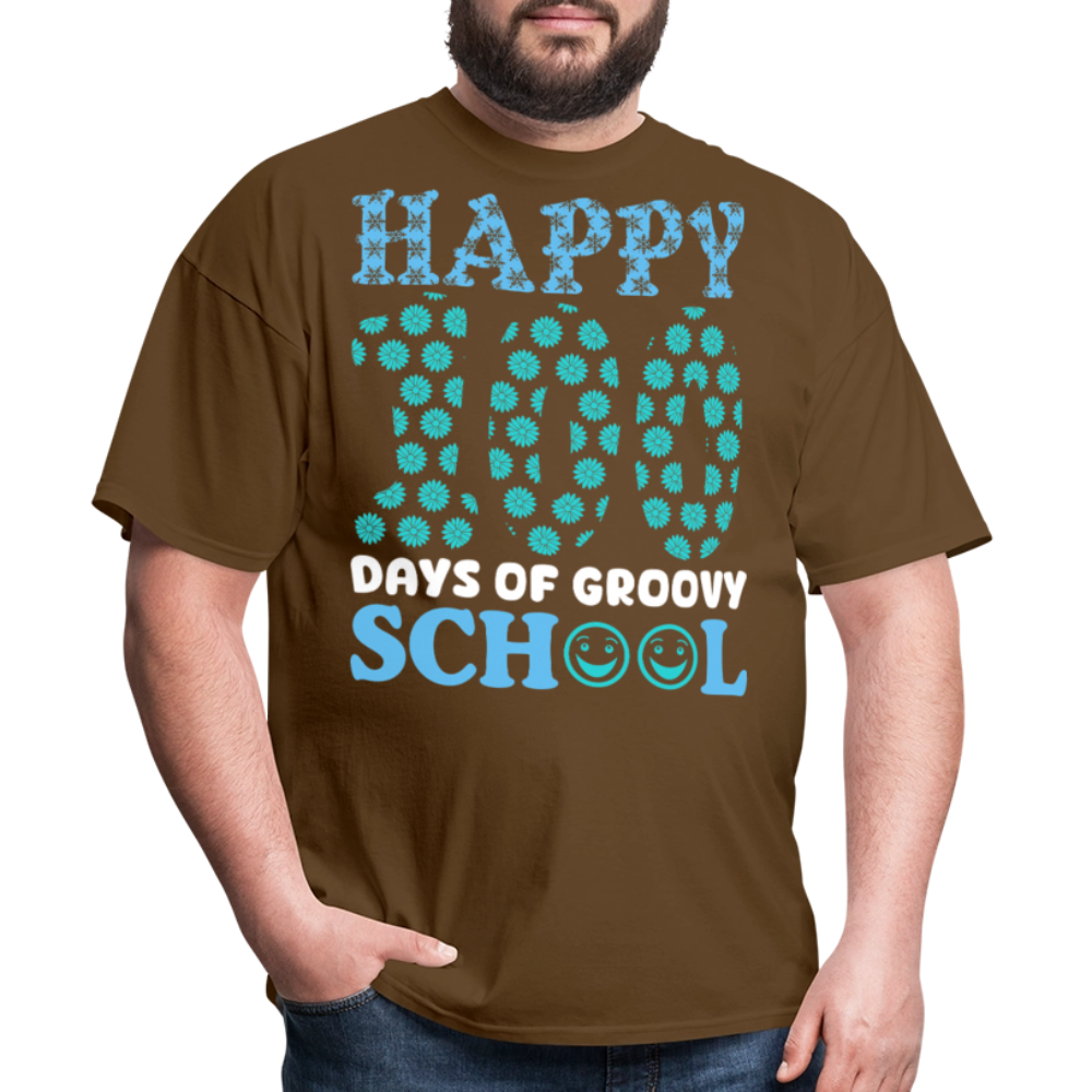 Groovy 100th-day School Celebration Tee Teacher Appreciation Gift T-shirt - brown