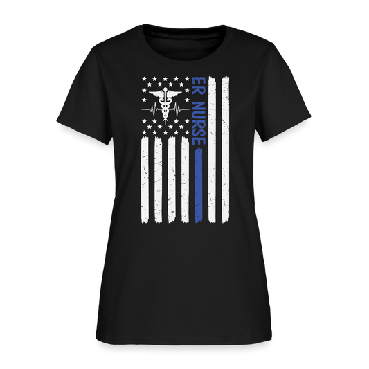 ER Nurse Blue Line Medical American Flag T-Shirt - black