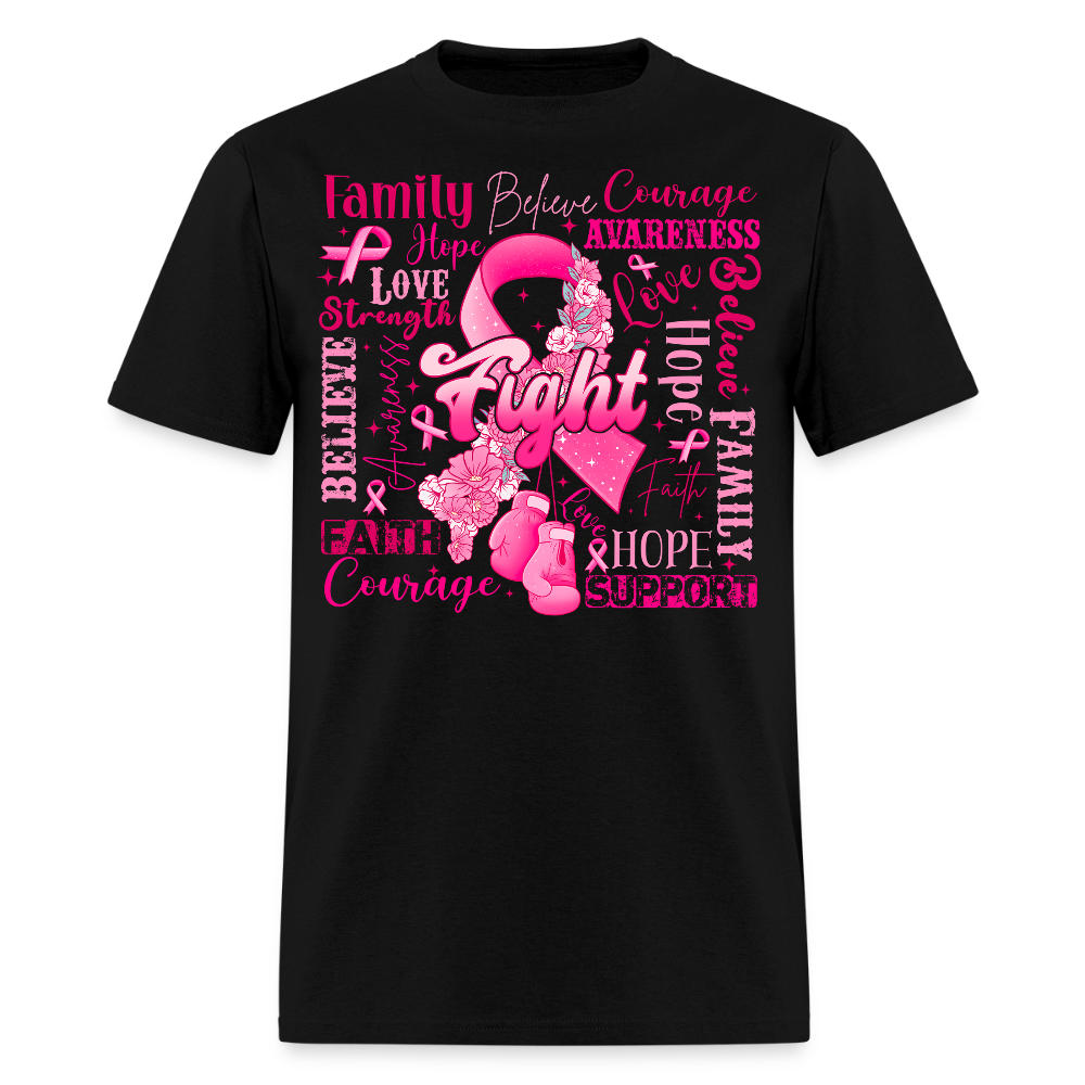 Hope Strength Courage Fight Breast Cancer T-Shirt - black