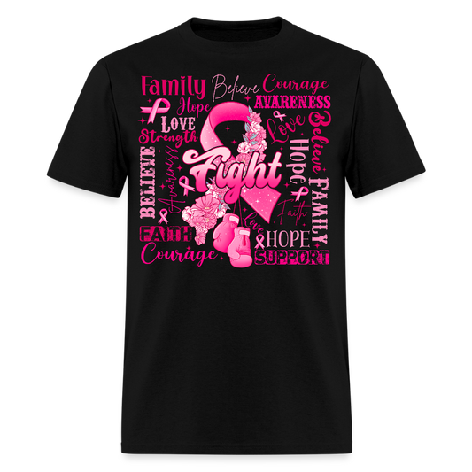 Hope Strength Courage Fight Breast Cancer T-Shirt - black