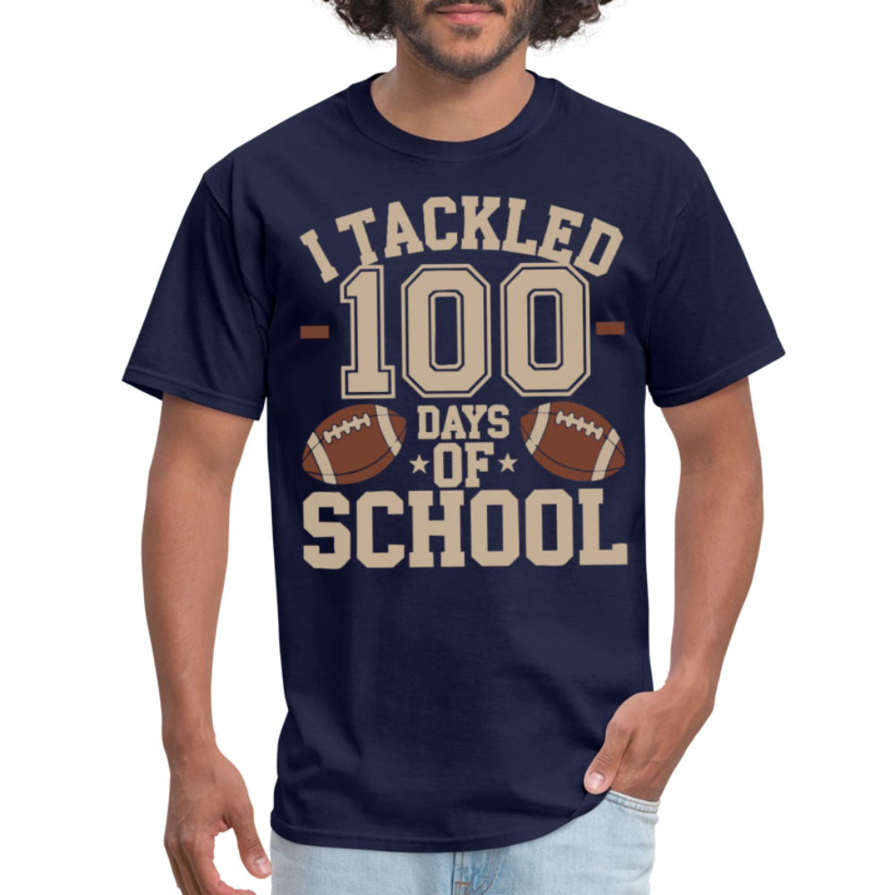 100 Days Of School Tee For Teachers Funny Football Themed School T-shirt - navy