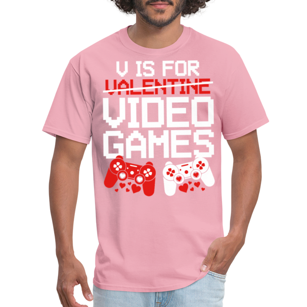 V Is For Video Games Funny Gamer Valentine's Gift - pink