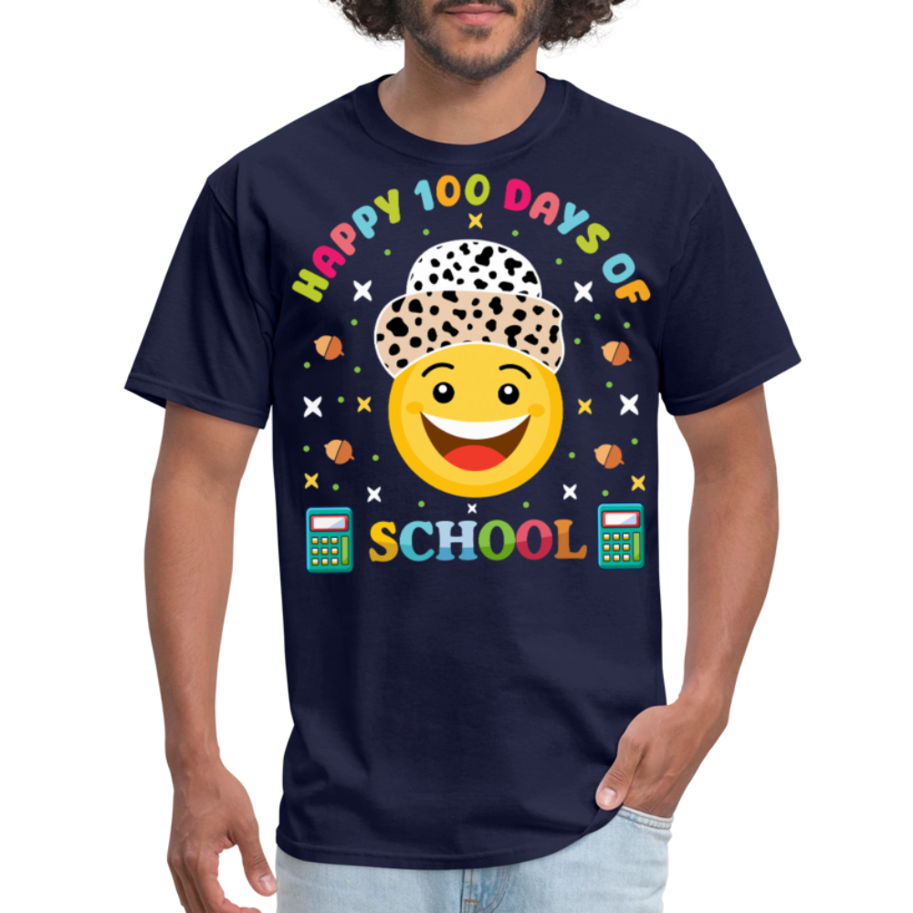 Happy 100 Days of School Teacher Tee 100 Days Smiley Face T-shirt - navy