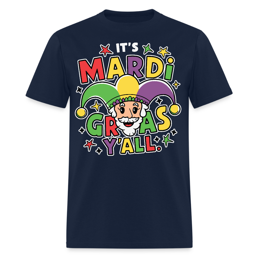 Funny Mardi Gras Party Shirt With Jester Festive Mardi Gras Y’all T-shirt - navy