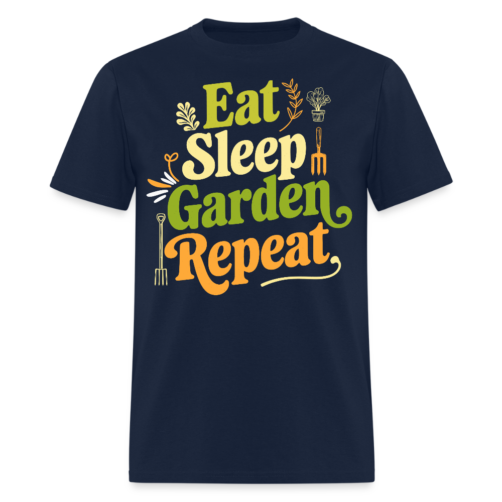 Eat Sleep Garden Repeat Plant Lover Funny Gardening T-Shirt - navy