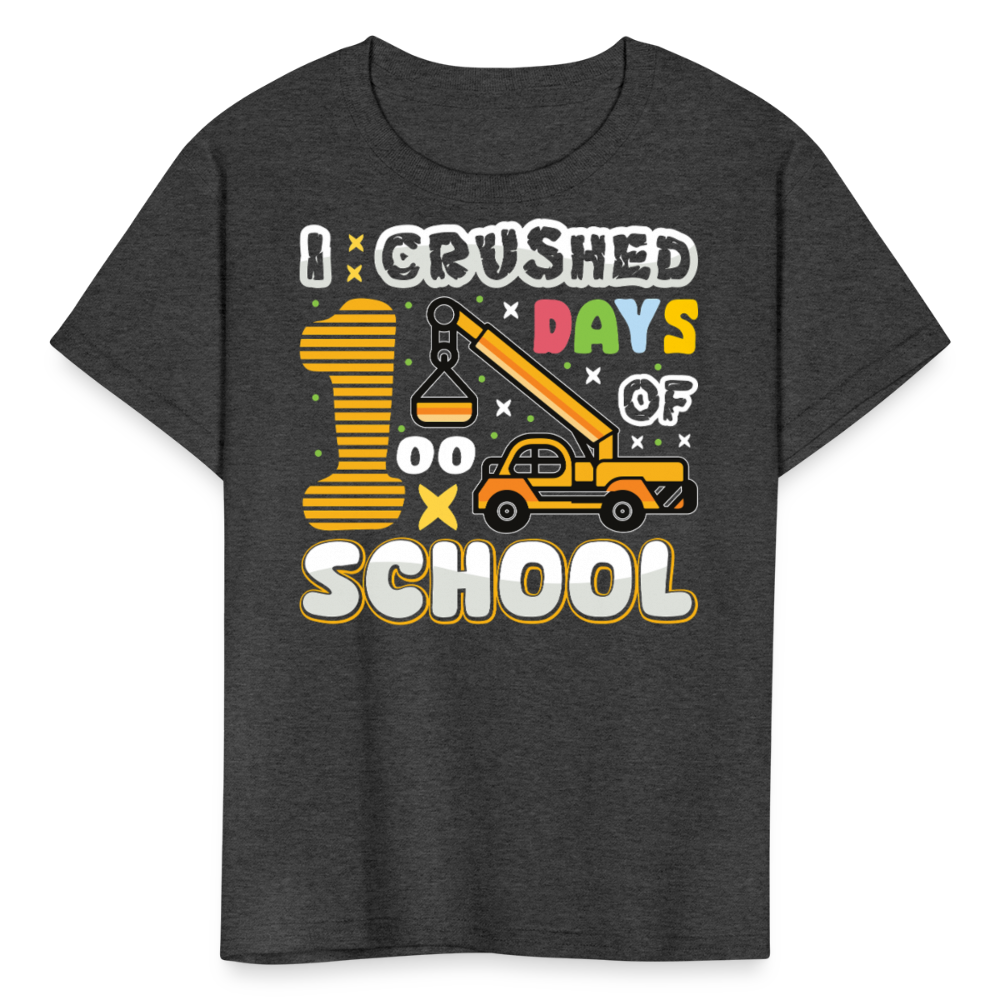 100th Day Of School Shirt For Kids Construction School T-shirt - heather black