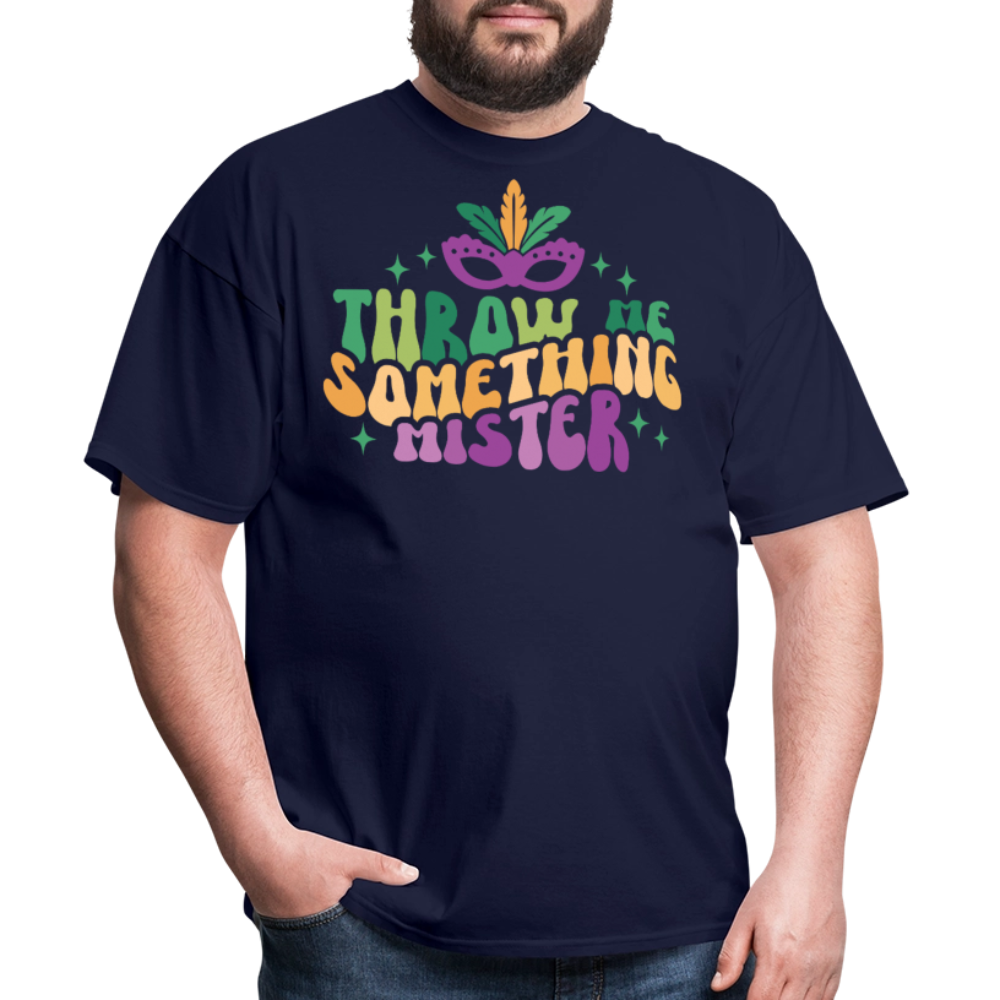 Funny Mardi Gras Graphic Tee Throw Me Something Mister T-shirt - navy