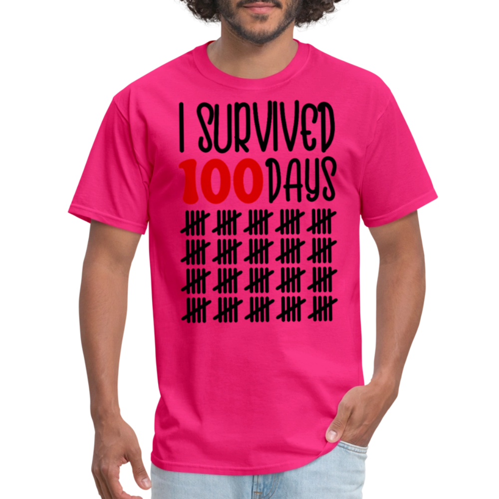 Funny 100 Days Survived School Tee Teacher Appreciation T-shirt - fuchsia