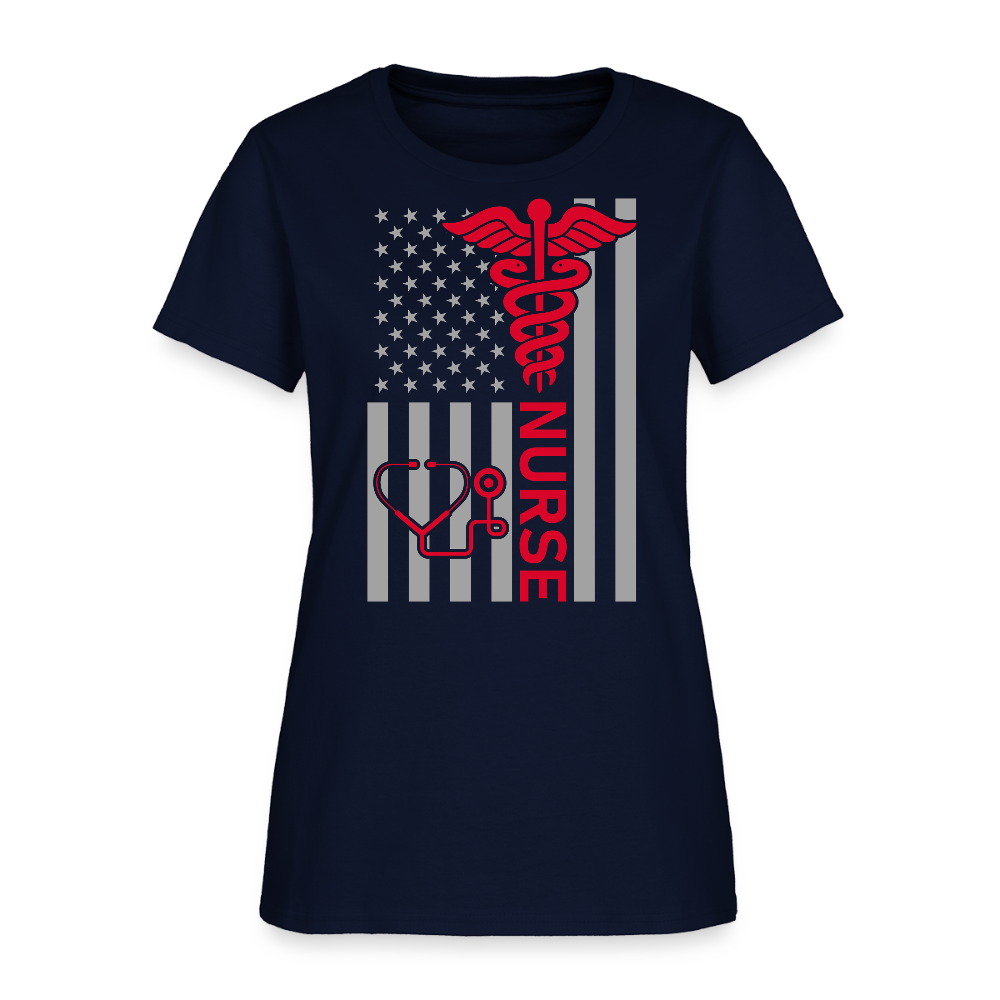 Patriotic Nurse Flag Caduceus Symbol T-Shirt - navy