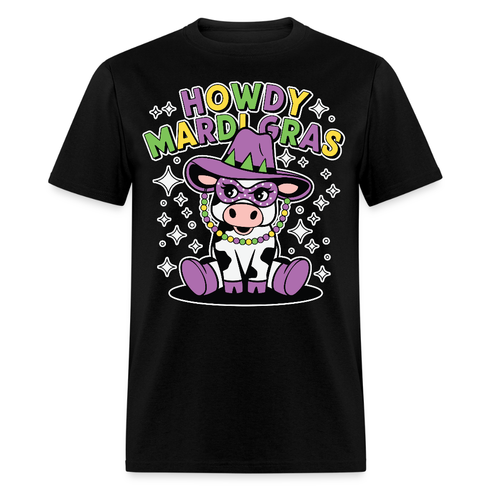 Howdy Mardi Gras Western-style Tee Cute Mardi Gras Cow T-shirt - black