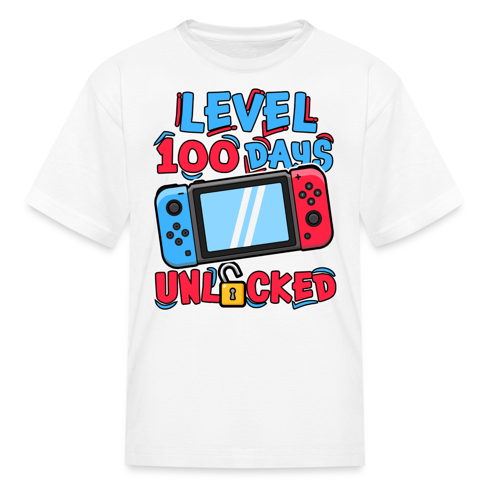 100 Days Unlocked Video Game Tee Gaming Milestone Kids T-shirt - white