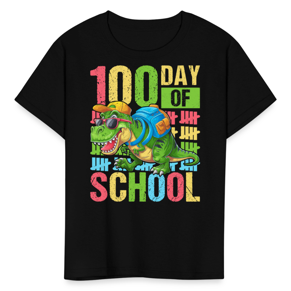 100 Days of School Tee for Kids Funny Dinosaur T-shirt - black