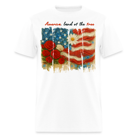 Vintage America Land Of The Free Patriotic Floral T-Shirt - white
