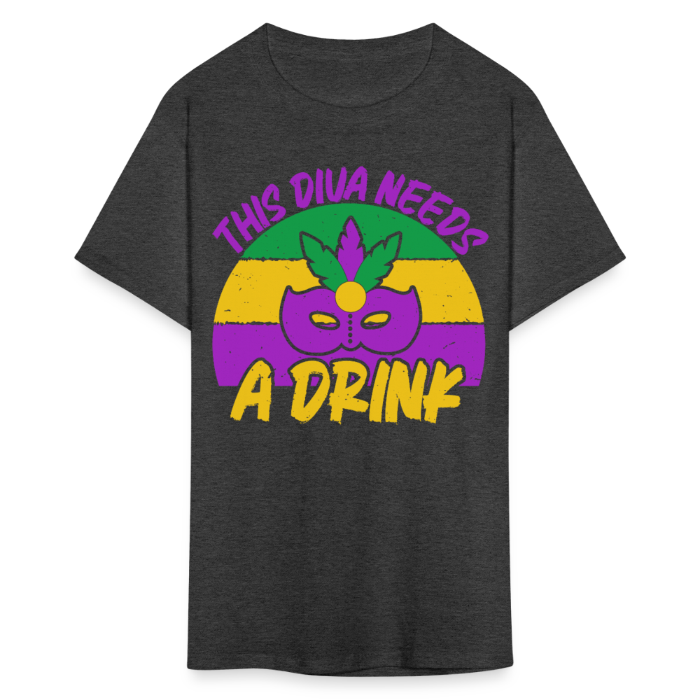 Funny Mardi Gras Party Outfit This Diva Needs a Drink T-shirt - heather black