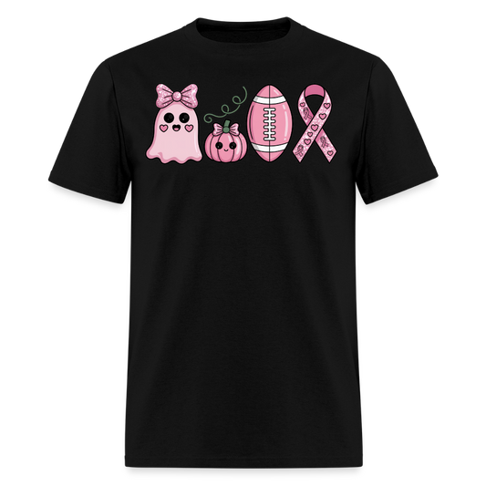 Breast Cancer Awareness Ghost Pumpkin Football T-Shirt - black