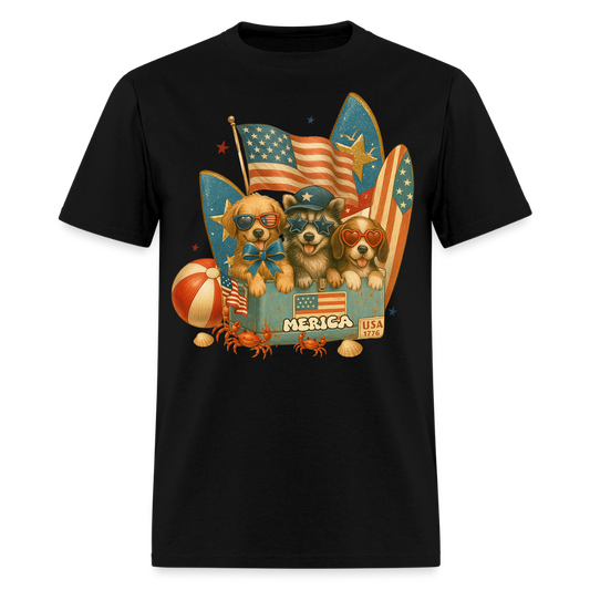 4th Of July Patriotic Puppy T-Shirt - black