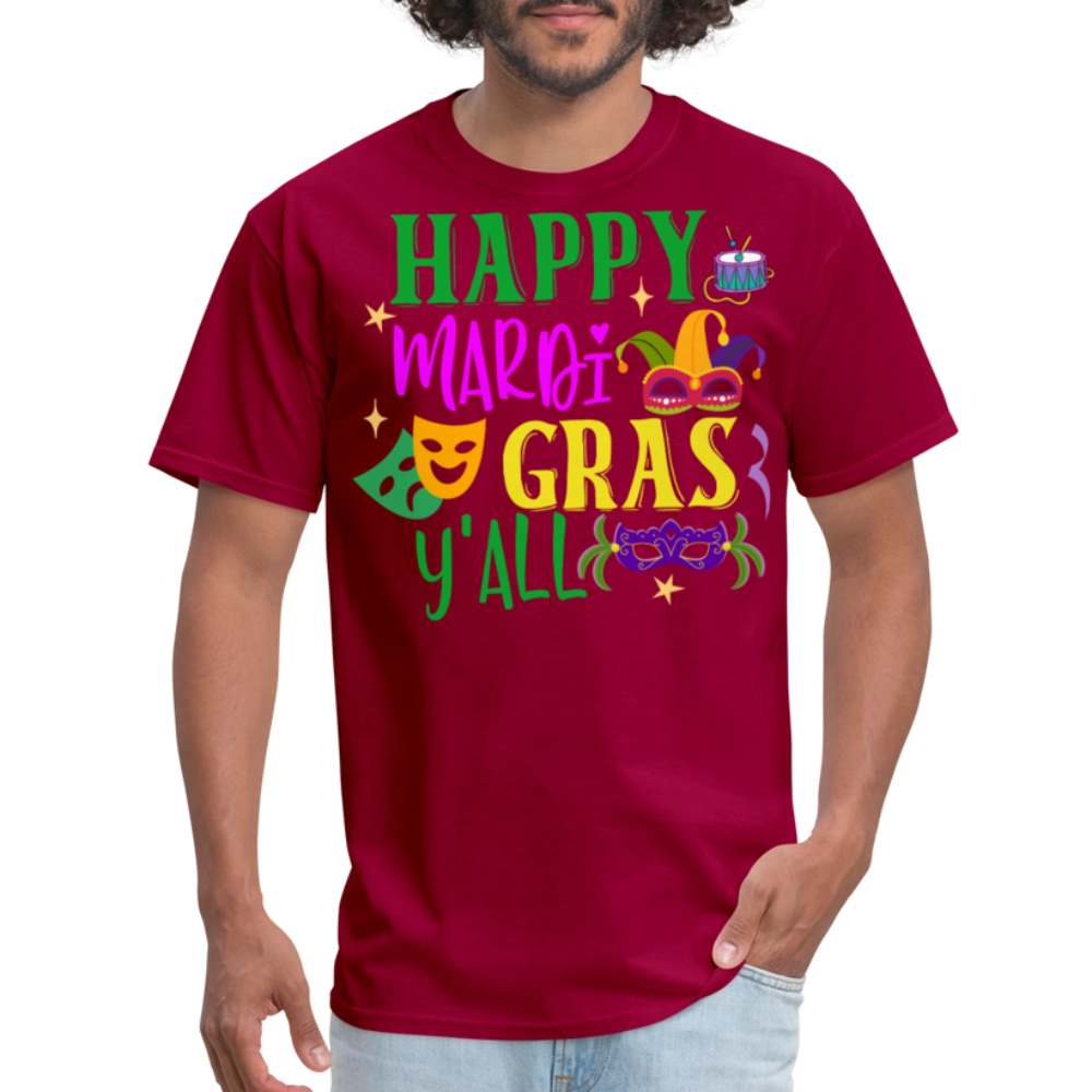 Funny Mardi Gras Y'all Graphic Unisex Classic T-shirt - dark red