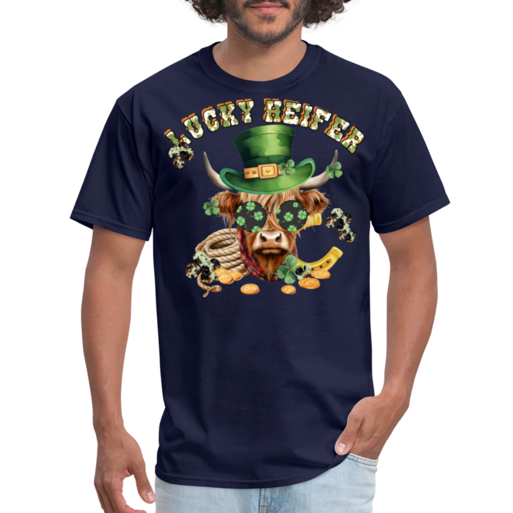 Lucky Heifer St Patrick’s Day Highland Cow Irish Lucky T-shirt - navy