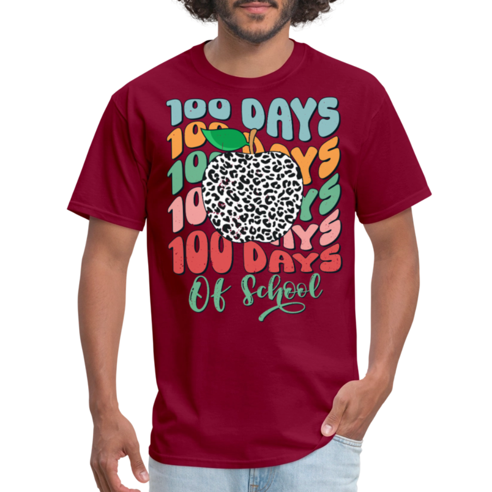 Leopard Print 100 Days of School Tee 100th-day Celebration T-shirt - burgundy