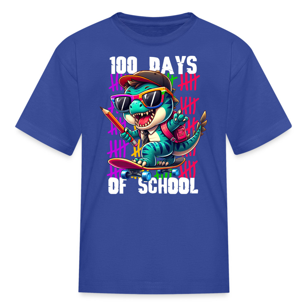 Dinosaur 100th day of school Tee Skater Dinosaur Kids School T-shirt - royal blue