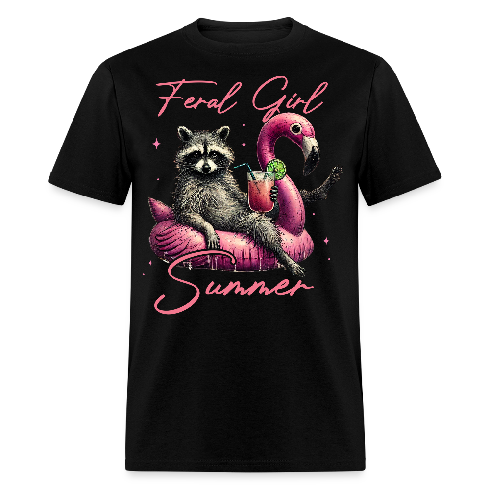 Feral Girl Summer Funny Raccoon T-shirt - black